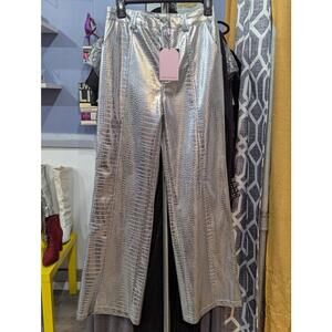 AVEC LES FILLES Silver Faux Leather Pants (new)